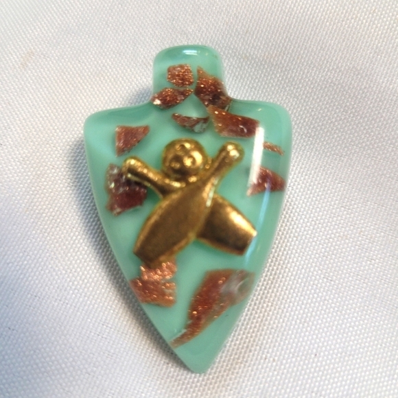Jewelry - Vintage 1950's Lucite Arrrowhead Bowling Brooch Mod Stylized Enamel Pin Brooch